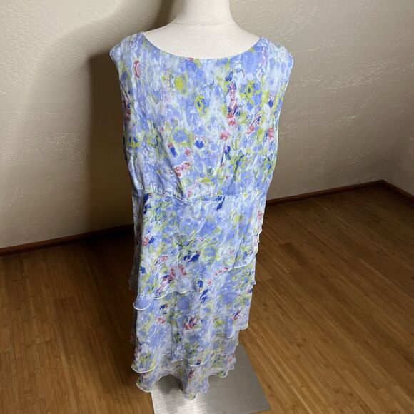 Click Color Me Cotton Floral Tiered Dress Womens Size XXL Blue Asymmetrical - Picture 8 of 8